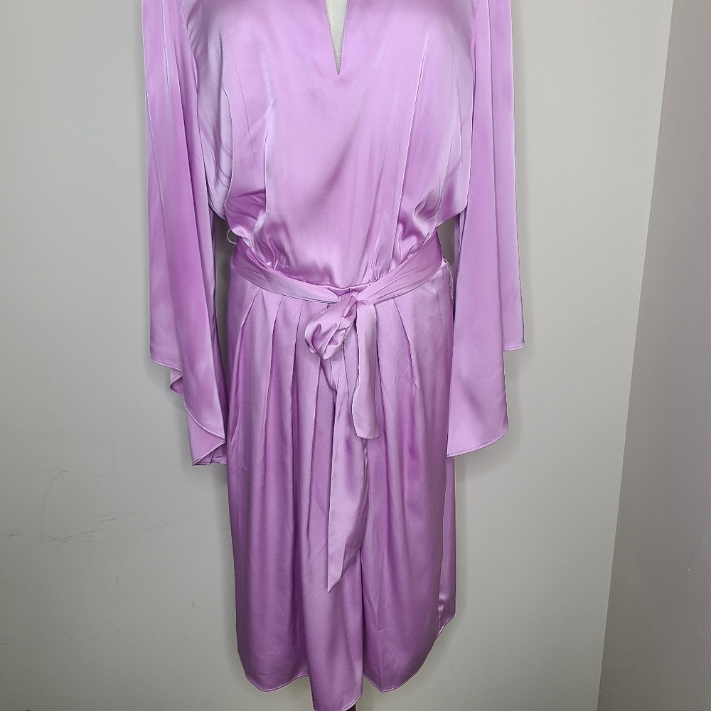 Boston Proper Flare Sleeve Collared Charmeuse‎ Dress Orchid Bouquet Size Large - Picture 8 of 12